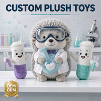 Peluches hérisson scientifique personnalisées OEM ODM, poupée en peluche tube à essai de laboratoire, vente en gros, cadeau pour enfants