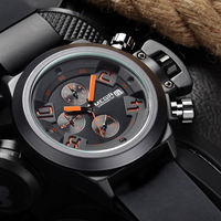 Montre sport quartz pour homme, bracelet en cuir, chronographe, fonction calendrier, étanche, style sport