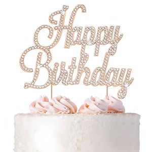 <span class=keywords><strong>D</strong></span>écoration de gâteau <span class=keywords><strong>d</strong></span>'anniversaire scintillante en métal avec strass dorés et argentés - Product Image 1
