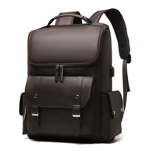 Retro Geometric Zipper PU Large Capacity USB Port Unisex Waterproof Laptop Fashion Multifunction Business <b>Backpack</b> Daily Travel - Product Image 3