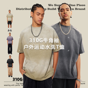 Camiseta de algodón con efecto degradado y lavado a la americana de manga corta para hombre, nueva colección de verano 2026 - Product Image 3