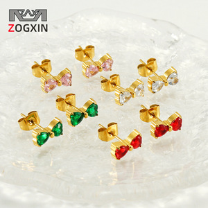 ZOGXIN Stud Earrings 18K Gold Plated Bowknot Shape Multicolor Zircon Women Fashion Jewelry Gift - Product Image 1