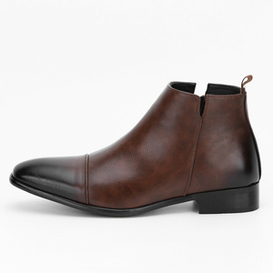 <b>Brown</b> Genuine Leather <b>Boots</b> Business <b>Boots</b> Ankle Pointed Toe Slip-On Breathable Rubber Outsole Style Wholesale Shoes - Product Image 2