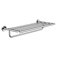 STOCCO Porte-serviettes mural double couche en acier inoxydable chromé avec étagère et barre de suspension, longueur 60 cm, design moderne