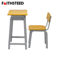 Ensemble de bureau et chaise d'étudiant traditionnel à 4 pieds, jaune, avec boîte de rangement en métal pour livres, pour les écoles primaires et secondaires