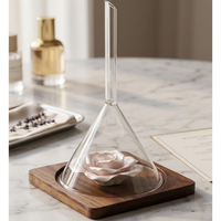 Dispositivo de exhibición de perfumes con base de madera y embudo para probar fragancias de aceites esenciales y perfumes de flores