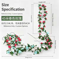 Guirlande de 45 têtes de roses artificielles en soie pour arche de mariage, décoration murale, panier suspendu, maison, balcon, jardin, fête, fond de scène