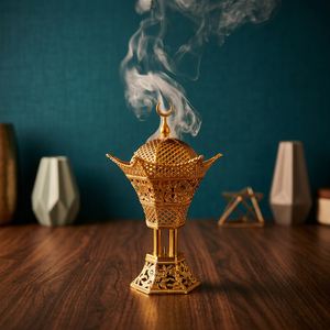 Wooden Metal Incense Burner Saudi Emblem Mabkhara <b>Oud</b> <b>Bakhoor</b> Censer Traditional Arabian Tabletop Home Fragrance - Product Image 6