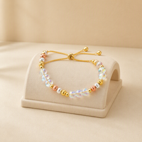 Bracelet tendance fait main en perles de cristal colorées, chaîne de perles plaquée or en laiton pour femmes, à porter au quotidien
