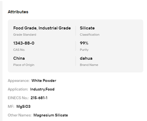 Silicate de magnésium de qualité alimentaire MgSiO3, poudre filtrante à l'huile de haute pureté, matière première industrielle - Product Image 6