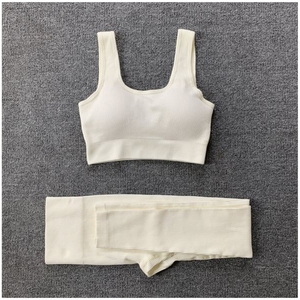 Leggings côtelés de Yoga pour femmes, tenue de sport, 2 pièces, short d'entraînement, de Fitness, taille haute, sans couture - Product Image 6