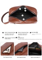 Tas Genggam Pria Bisnis Mewah Tahan Air Kapasitas Besar Bahan Kulit PU Tas Tangan Trendi Gaya Inggris Penutup Ritsleting Desain Logo