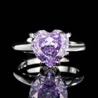 Impresionante Conjunto de Joyas con Amatista en Corte Corazón y Detalles de Circonita Cúbica: Collar con Colgante, Pendientes y Anillo para el Día de San Valentín