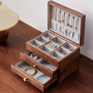 Chinese Style Multi Layer Black Walnut Wood Jewelry <b>Box</b> With Drawers For Necklaces <b>Earrings</b> Bracelets 24x16.5x16cm - Product Image 2