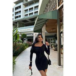 <b>Black</b> Ruffle Detail <b>Club</b> Mini <b>Dress</b> - Product Image 6