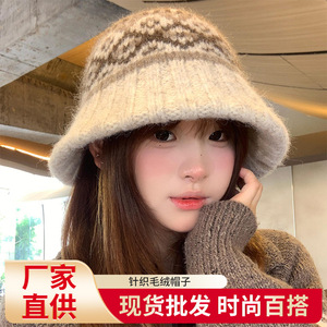 Fall Island Knitted <b>Wool</b> Bucket Hat For Women Winter Warm Windproof Ethnic Style Gray Khaki Light <b>Brown</b> Black Red - Product Image 4