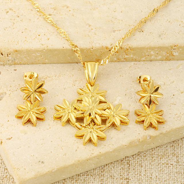 FS Wholesale Bulk Customized 18K Gold Plated Brass Jewelry Set Vintage Style for Women's Weddings Engagements Party Accessory