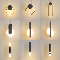 Lustre en fer noir à LED - Design nordique moderne minimaliste, lumière chaude en trois couleurs pour chambre à coucher et salle à manger