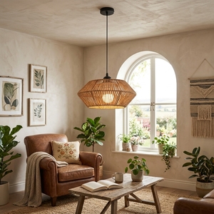 Vintage <b>Rustic</b> Hemp Rope Chandelier <b>Light</b> Eco-Friendly Natural Fiber Cylinder Pendant <b>Light</b> Woven Basket Hanging <b>Light</b> <b>Fixture</b> - Product Image 1