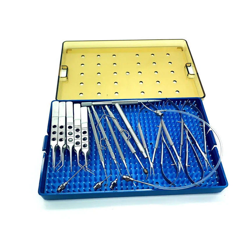 Kit de instrumentos de cirugía quirúrgica, instrumento Oftalmológico de acero inoxidable, catartacto ocular con bandeja de esterilización de silicona de gran tamaño