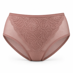 Braguitas de encaje Morandi Dusty Rose para mujer, de talle medio-alto con encaje en forma de V, transpirables con refuerzo de algodón de malla, elegantes. - Product Image 1