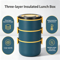 Boîte à lunch isotherme à 3 couches, grande capacité, compartiment rond, conteneur alimentaire portable et hermétique pour les employés de bureau et les étudiants