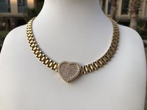 Maßgefertigte Trendige Edelstahl Nugget Rollie Kette mit Diamant CZ Herz-Rahmen Anhänger Halskette Mode Damenschmuck Geschenk - Product Image 4