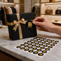 Autocollants ronds personnalisés avec logo en feuille d'or sur papier noir, étiquettes de luxe décoratives adhésives pour entreprises