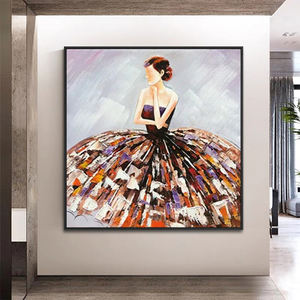 Quadro Moderno Dipinto a Mano Eco-Friendly di Ragazza Danzante in Stile Nordico su Tela - Product Image 2