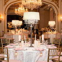 Lampe de table haute en cristal argenté avec abat-jour blanc pour mariage, décoration de table d'événement, lumière centrale pour salle de mariage