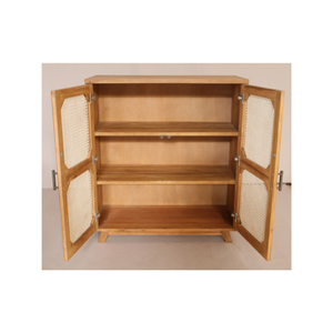 Elegant Modern 2DR Teak Wood & Rattan Living Room Cabinet with Durable Intricately Woven Doors for Storage Home Furniture - Product Image 4
