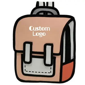 حقيبة ظهر ترويجية برتقالية ثلاثية الأبعاد بتصميم قفزة 2d بشعار مخصص حقيبة ظهر ورقية كرتونية من الورق بتصميم هزلي