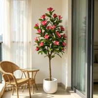 Pohon Bunga Magnolia Merah Sunset Buatan WarmthPerch, Tanaman Pot Ramah Lingkungan 5.6-6.9 kaki untuk Dekorasi Rumah dan Pernikahan Dalam Ruangan