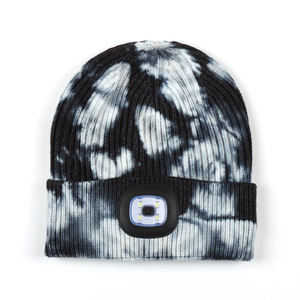 Tie Dye Cuffed Beanie Skull <span class=keywords><strong>Cap</strong></span> Avec Carré Avant Lumière Pod Doux Côtelé Acrylique Plié Manchette pour Nuit Courir En Plein Air Led Chapeau - Product Image 3