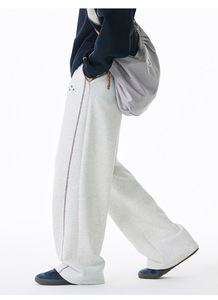 Pantalon de survêtement large bordeaux pour homme, taille élastique, rayures latérales, décontracté, en coton, pour l'automne - Product Image 3