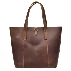 Bolso de hombro de piel de Caballo loco para mujer, elegante, Simple, marrón, pequeño, novedad