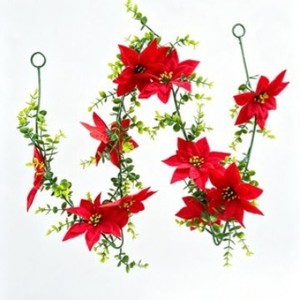 Guirlande de poinsettias Ji Liyuan, fleurs artificielles en soie rouge, décoration de Noël, couronne de 60 cm pour décoration intérieure et extérieure des fêtes - Product Image 1