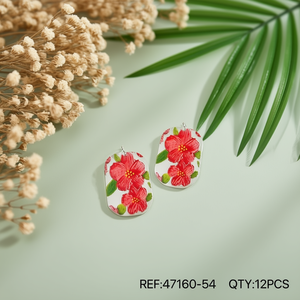 Orecchini pendenti dipinti con disegno floreale rosso per gioielli da donna alla moda - Product Image 3