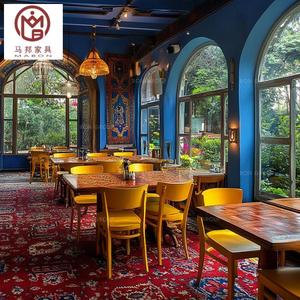 طاولة قهوة عتيقة من الشرق الأوسط مربعة من الخشب ، طاولة أثاث تجاري للمقاهي والمطاعم - Product Image 4