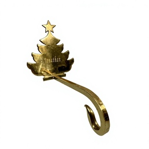 Personalized Brass <b>Christmas</b> Tree <b>Stocking</b> Holder With Star Top And Hook Design Custom Engraved Traditional Style Decorative - Product Image 1