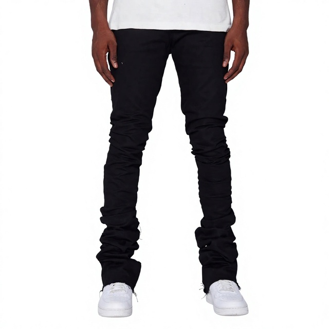 Wangsheng Cross-border New Mens Mid Straight-leg Denim Pants European American Streetwear Stonewashed Summer Elastic Patchwork