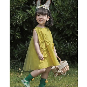 Nouveautés Dernières enfants filles robe d'été avec nœud 100% coton sans manches maille bébé robe 4 ans - Product Image 2
