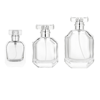 Flacon de parfum en verre transparent de luxe, personnalisé, populaire, carré, épais, avec pulvérisateur, 100 ml, vente en gros