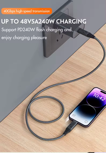 Câble USB4 en gros 1M 40 Gbps 240W Charge rapide Type C Câble de transfert de données <span class=keywords><strong>USB</strong></span> C vers C blindé tressé pour téléphone - Product Image 2