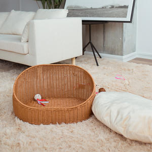 2023 düşük fiyat toptan el dokuma plastik söğüt pet ev yatak sepeti & pet kafesleri & pet yatak yastık ile - Product Image 6