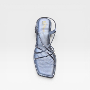 Sandales élégantes à brides argentées métallisées pour femmes, chaussures ouvertes à la mode, décontractées, pour les soirées, sandales plates élégantes - Product Image 2