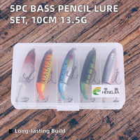 Lot de 5 leurres de pêche rigides en forme de crayon pour achigan, 10 cm, 13,5 g, appât nageur avec queue rotative pour kit de leurres insectes pour la pêche en rivière