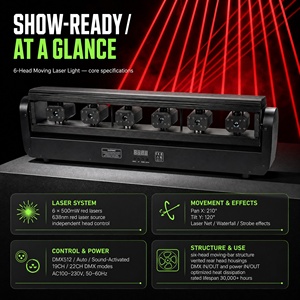 Barra de Luz Láser Roja de 6 Cabezas y 500mW con Control Independiente por <span class=keywords><strong>DMX</strong></span>, Láser para Escenarios de DJ, Conciertos y Actuaciones en Vivo - Product Image 4