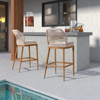 Chaise de bar moderne, tabouret de bar avec cadre, chaise d'extérieur en bois de teck