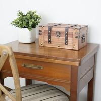 Coffre au trésor carré en bois vintage, style campagne française, boîte de rangement décorative antique avec loquet de verrouillage
